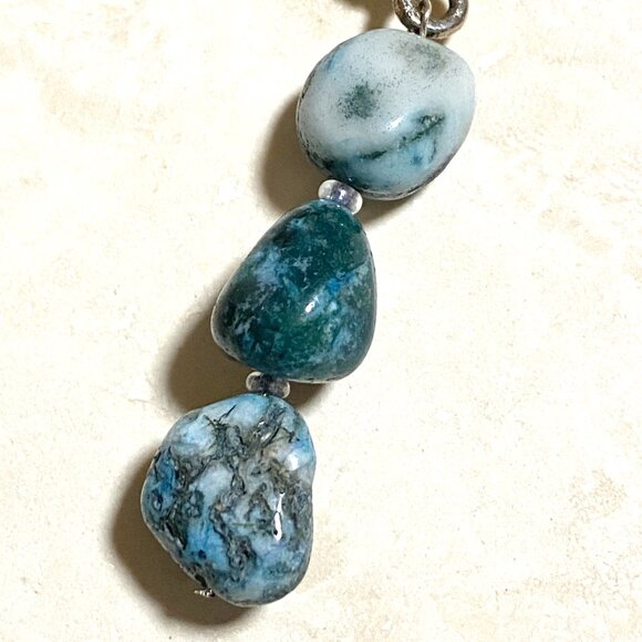 2/$20, Natural Teal Tree Agate Necklace, Genuine Gemstone Lariat Cord Necklace - Picture 7 of 13